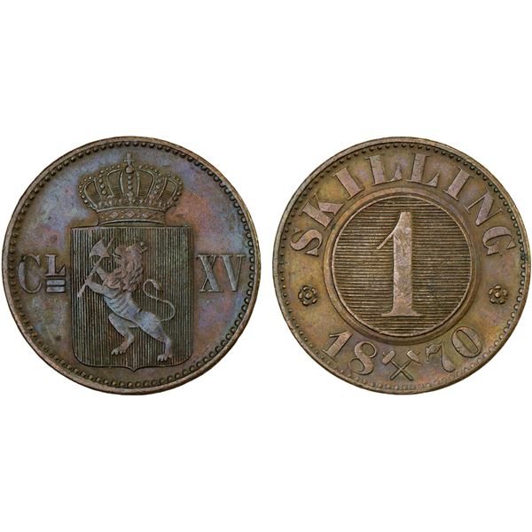 NORWAY: Carl XV, 1859-1872, AE skilling, Kongsberg, 1870, XF