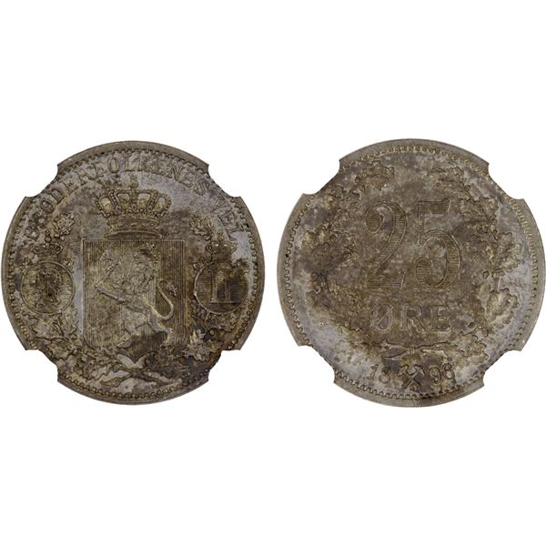 NORWAY: Oscar II, 1872-1905, AR 25 øre, 1896, NGC MS63