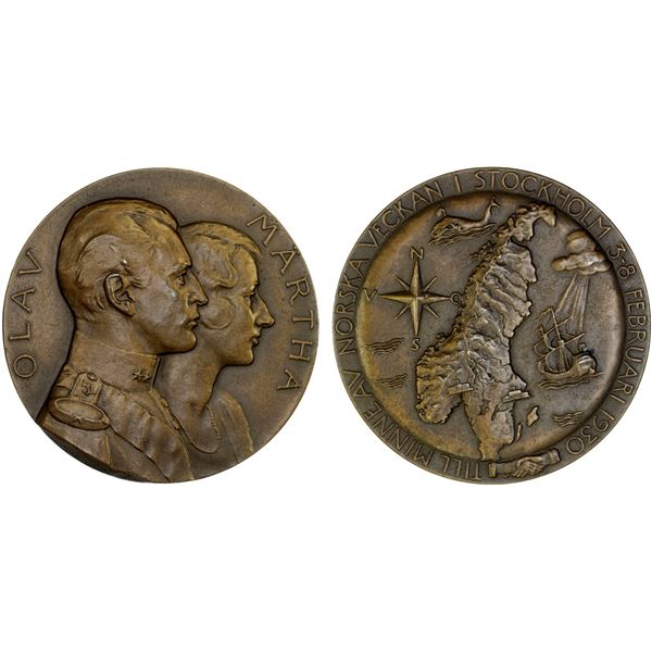 NORWAY: Haakon VII, 1905-1957, AE medal (45.18g), 1930, Unc
