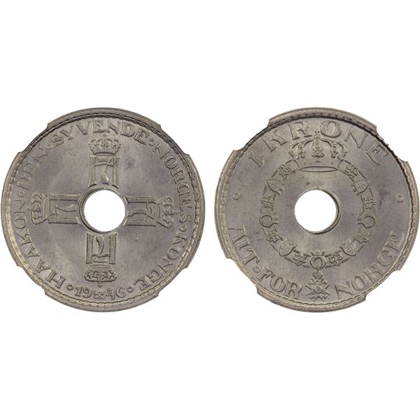 NORWAY: Haakon VII, 1905-1957, krone, 1946, NGC MS65