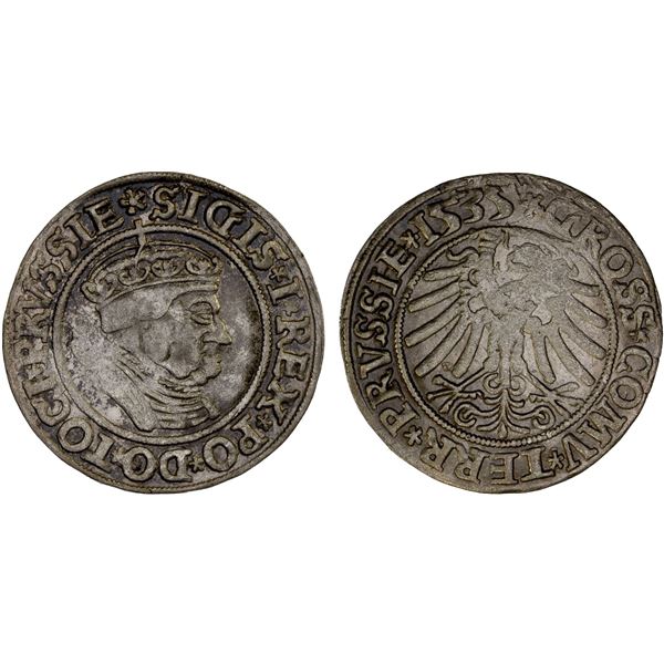 POLAND: Zygmunt I, 1506-1548, AR grosz, Thorn (Torun), 1535, XF