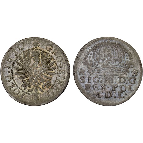 POLAND: Sigismund III, 1587-1632, AR groschen, Krakau, 1610, XF