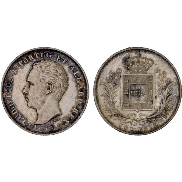 PORTUGAL: Luiz I, 1861-1889, AR 500 reis, 1871, AU