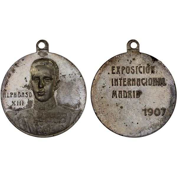 SPAIN: Alfonso XIII, 1886-1931, AE medalet (12.47g), 1907, Unc