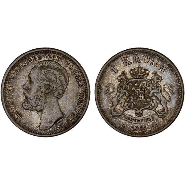 SWEDEN: Oscar II, 1872-1907, AR krona, 1884, VF-XF