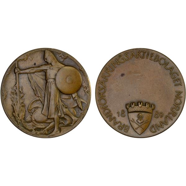SWEDEN: AE medal (13.36g), 1889, Choice UNC