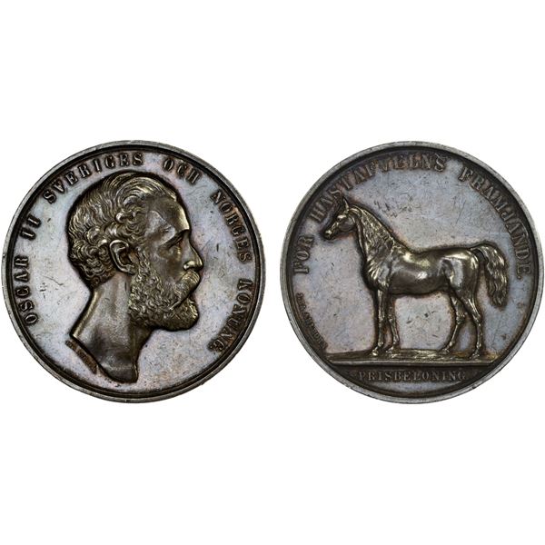 SWEDEN: Oscar II, 1872-1907, AR medal (38.09g), ND (ca. 1900?), AU