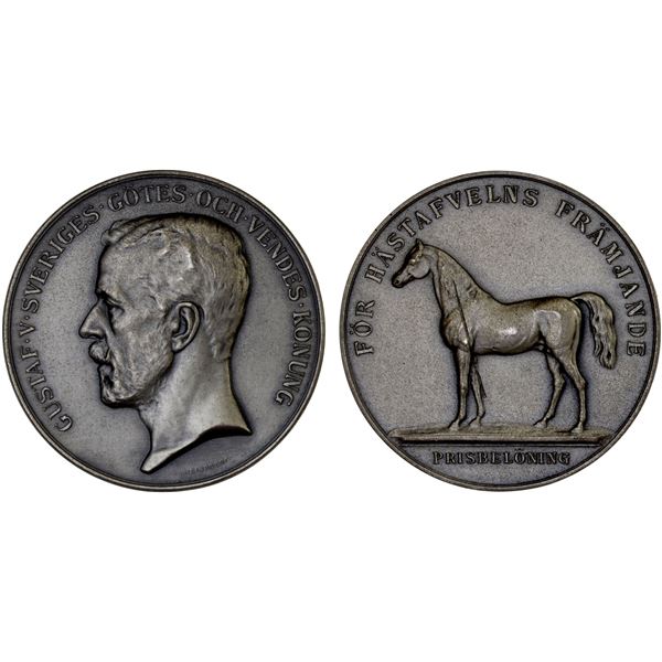 SWEDEN: Gustav V, 1907-1950, AR medal (33.48g), ND (ca. 1930?), Unc
