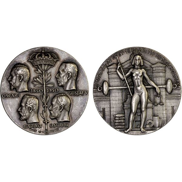 SWEDEN: Gustav V, 1907-1950, AR medal (20.62g), 1950, AU