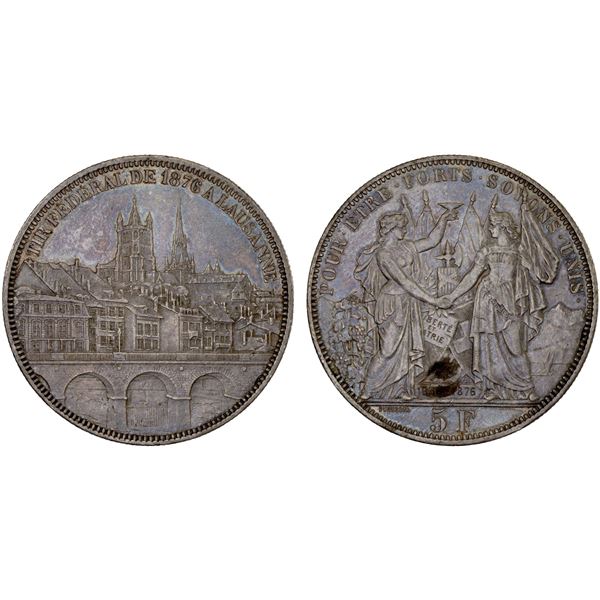 SWITZERLAND: Confederation, AR 5 francs, 1876, VF-XF