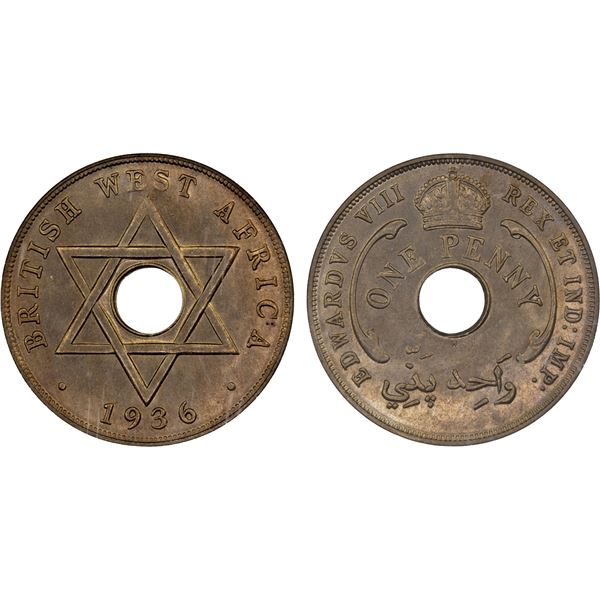 BRITISH WEST AFRICA: Edward VIII, 1936, 1 penny, 1936-H, ANACS MS65