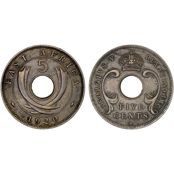 EAST AFRICA: George V, 1910-1936, 5 cents, 1920-H, VF
