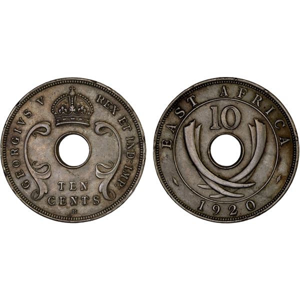 EAST AFRICA: George V, 1910-1936, 10 cents, 1920-H, XF