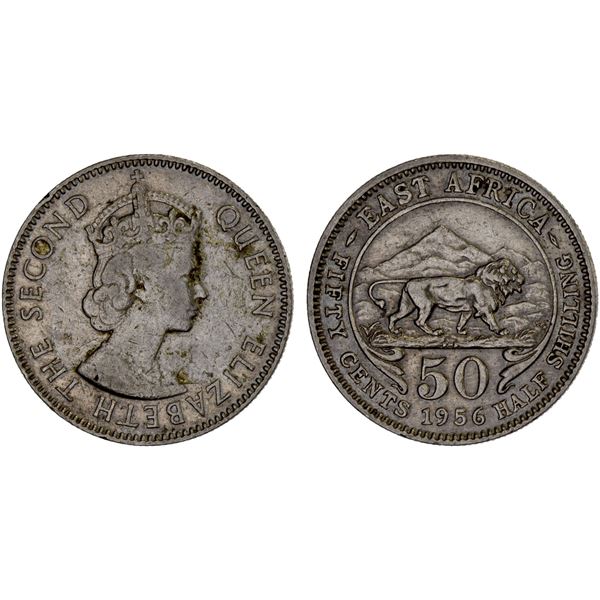 EAST AFRICA: Elizabeth II, 1952-2022, 50 cents, 1956-KHN, VF