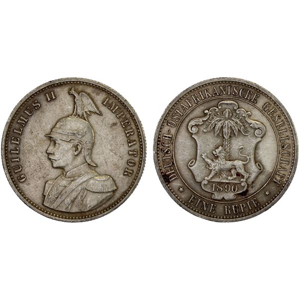 GERMAN EAST AFRICA: Wilhelm II, 1888-1918, AR rupie, 1890, XF