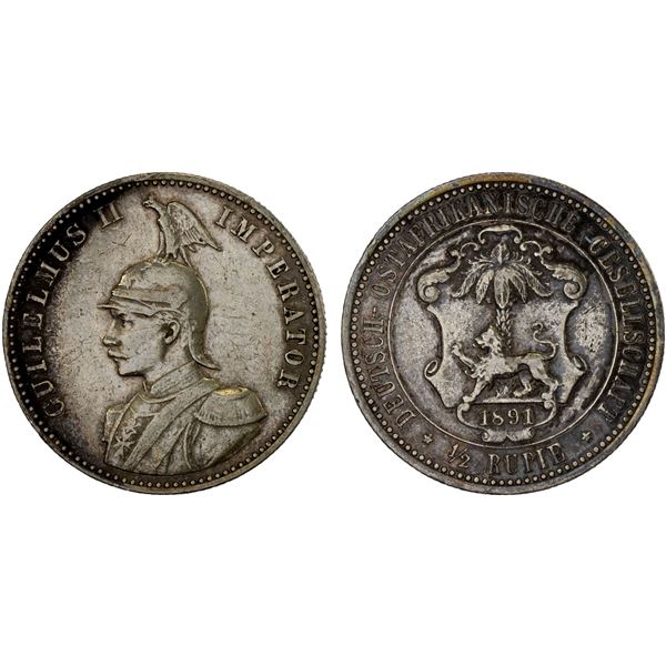 GERMAN EAST AFRICA: Wilhelm II, 1888-1918, AR rupie, 1891, VF