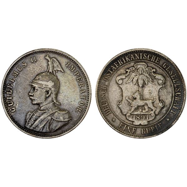GERMAN EAST AFRICA: Wilhelm II, 1888-1918, AR rupie, 1891, VF