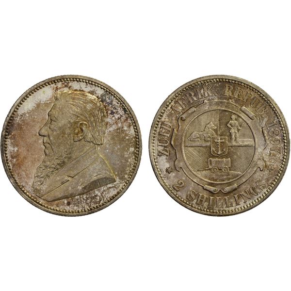 SOUTH AFRICA: Zuid-Afrikaansche Republiek, AR 2 shillings, 1897, Choice AU