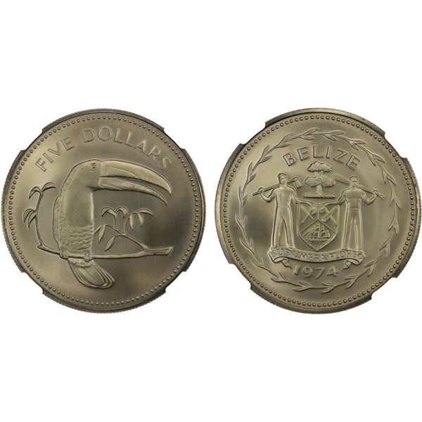 BELIZE: Commonwealth, 5 dollars, 1974-FM, NGC MS70