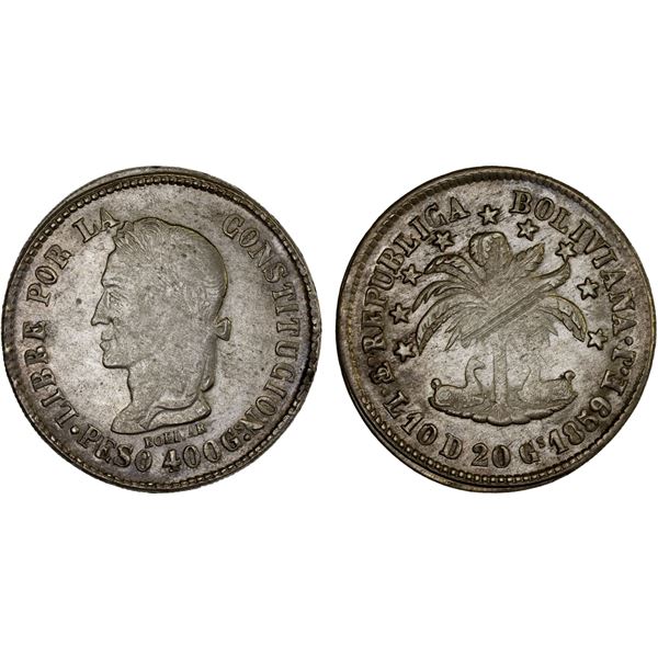 BOLIVIA: Republic, AR 8 soles, 1859-PTS, AU