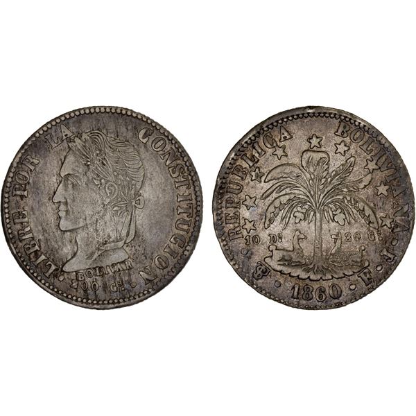 BOLIVIA: Republic, AR 4 soles, 1860-PTS, VF
