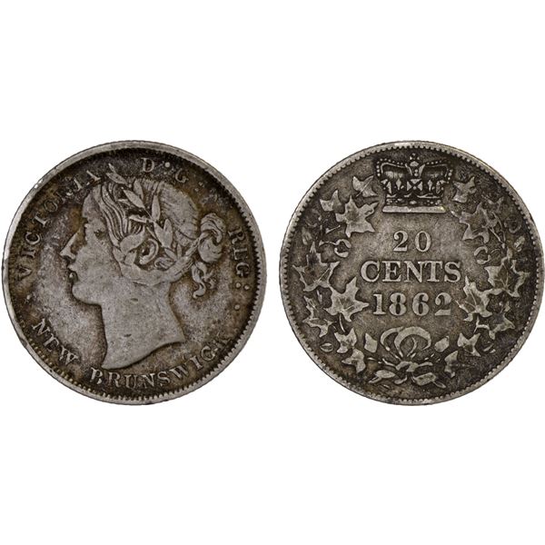 CANADA: NEW BRUNSWICK: Victoria, 1837-1901, AR 20 cents, 1862, Fine