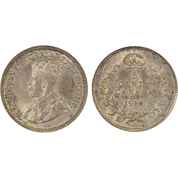 CANADA: George V, 1910-1936, AR 5 cents, 1914, NGC MS64