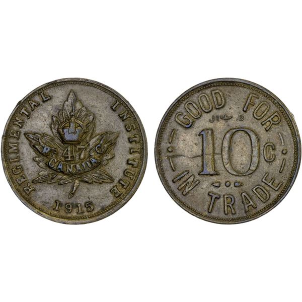 CANADA: brass token, 47th Battalion, 1915, XF