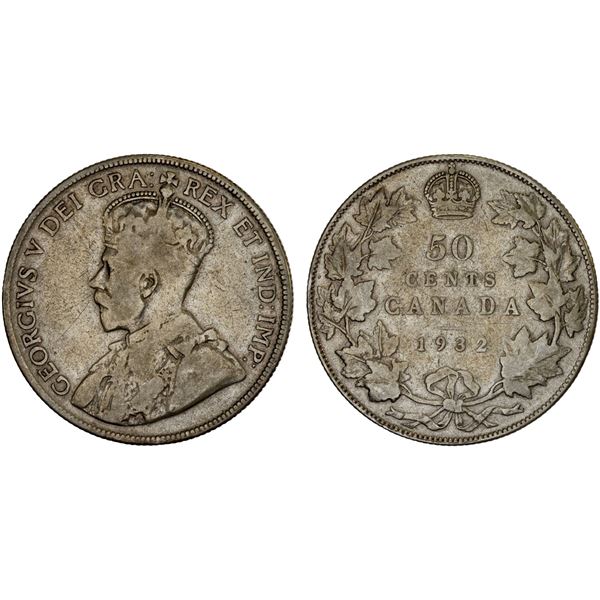 CANADA: George V, 1910-1936, AR 50 cents, 1932, VG-F