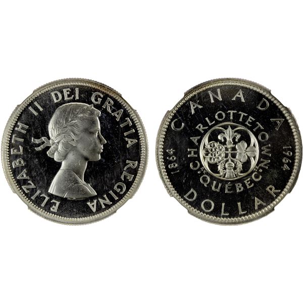 CANADA: Elizabeth II, 1952-2022, AR dollar, 1964, NGC PL 65 CAMEO