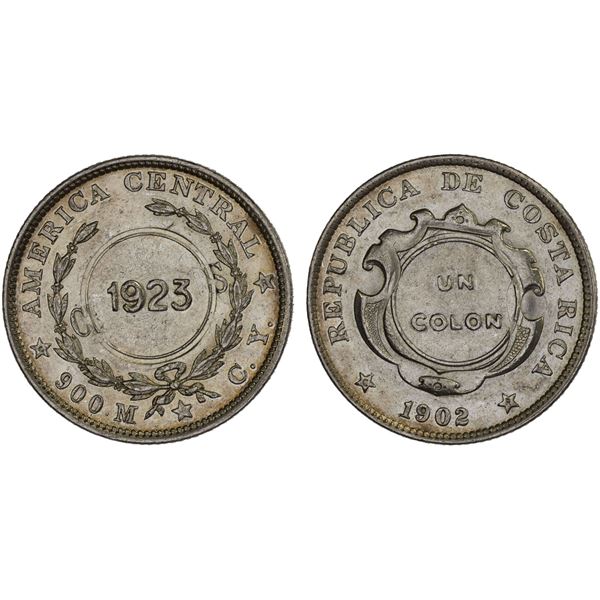 COSTA RICA: Republic, AR colon, 1923, Choice AU on AU host