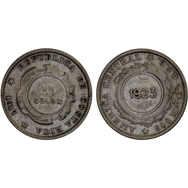 COSTA RICA: Republic, AR colon, 1923, Choice VF on Choice VF host