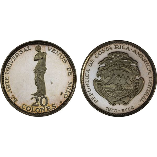 COSTA RICA: Republic, AR 20 colones, 1970, Proof