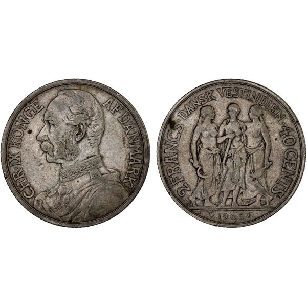 DANISH WEST INDIES: Danish Colony, AR 40 cents, 1905, F-VF
