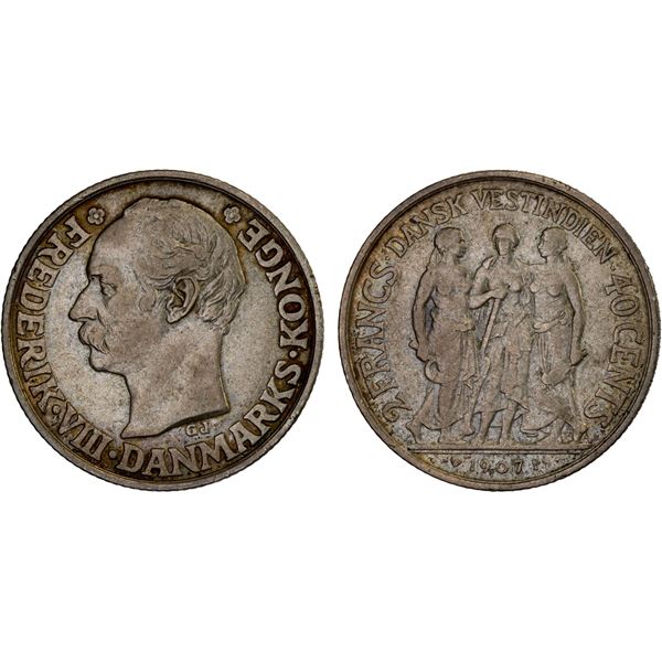 DANISH WEST INDIES: Danish Colony, AR 40 cents, 1907, Choice VF