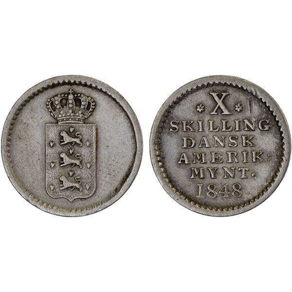 DANISH WEST INDIES: Danish Colony, AR 2 skilling, 1913, VF-XF