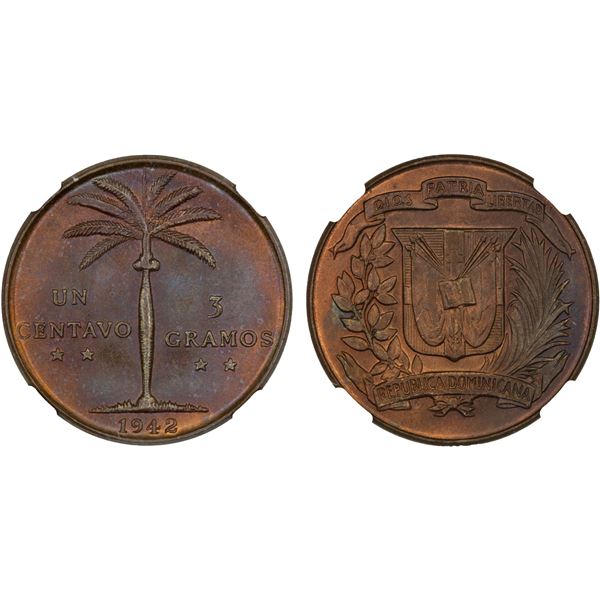 DOMINICAN REPUBLIC: Republic, AE centavo, 1942, NGC MS65 BN