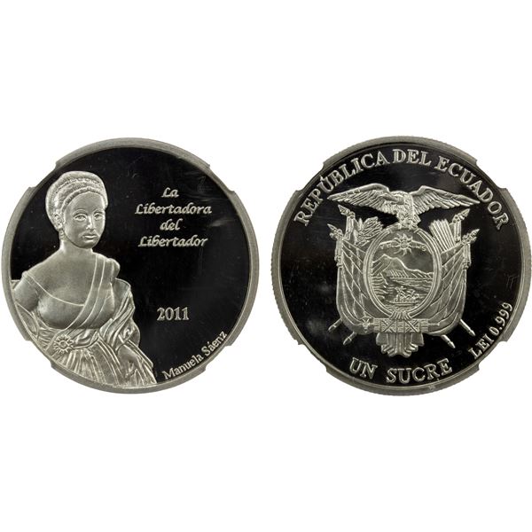 ECUADOR: Republic, AR sucre, 2011, NGC Proof 68 Ultra Cameo
