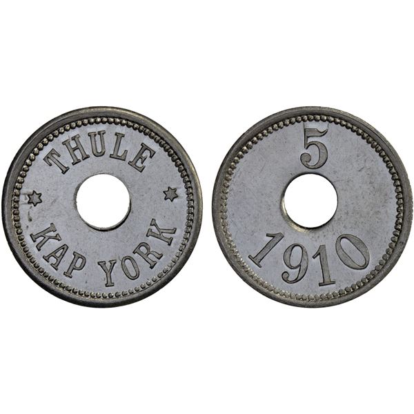 GREENLAND: THULE: Kap York, 5 øre token, 1910, Choice UNC