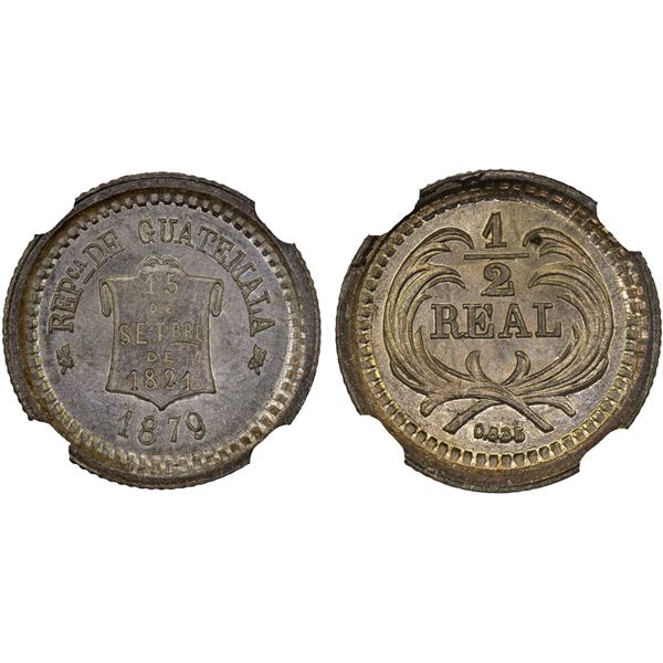 GUATEMALA: Republic, AR 1/2 real, 1879, NGC MS66