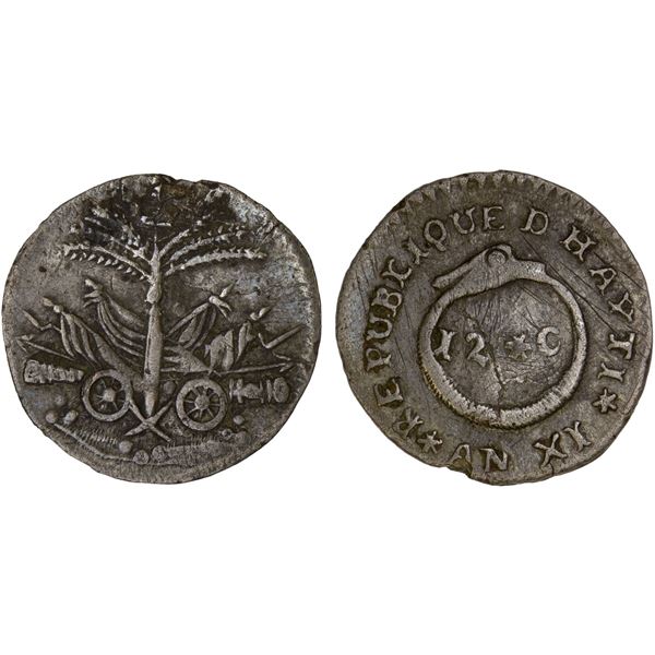 HAITI: Western Republic, AR 12 centimes, AN XI (1814), VF