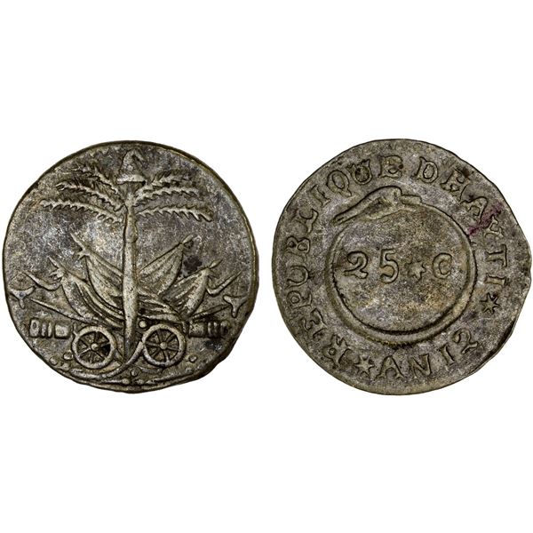 HAITI: Western Republic, AR 25 centimes, AN12 (1815), VF