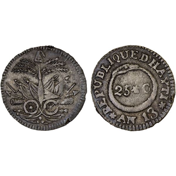 HAITI: Western Republic, AR 25 centimes, AN13 (1816), VF