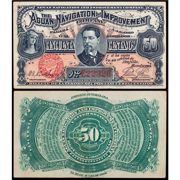 HONDURAS: Republic, 50 centavos, 25.6.1886, VF