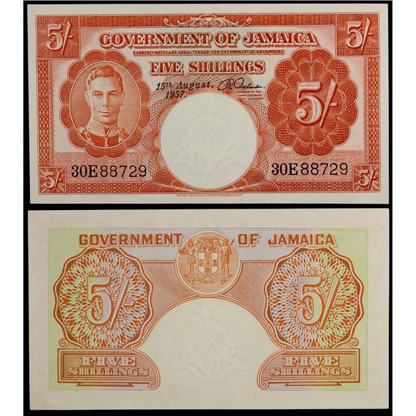 JAMAICA: George VI, 1936-1952, 5 shillings, 15.8.1957, AU