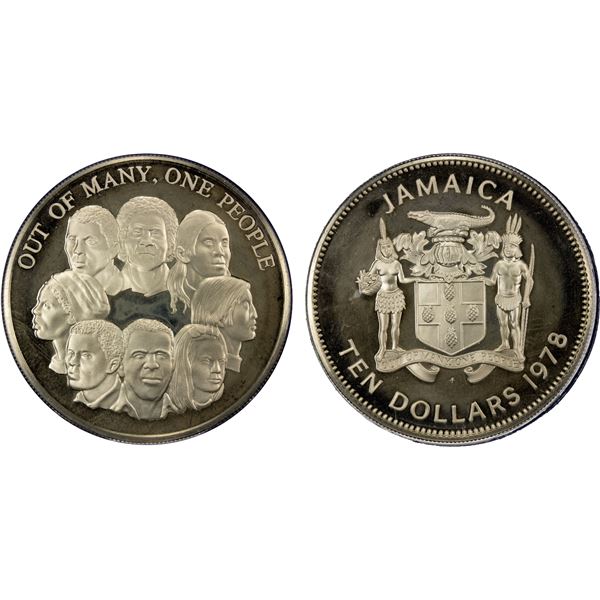 JAMAICA: Elizabeth II, 1952-2022, AR 10 dollars, 1978, Proof
