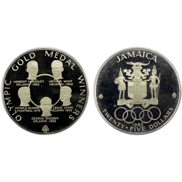 JAMAICA: Elizabeth II, 1952-2022, AR 25 dollars, 1980, Proof