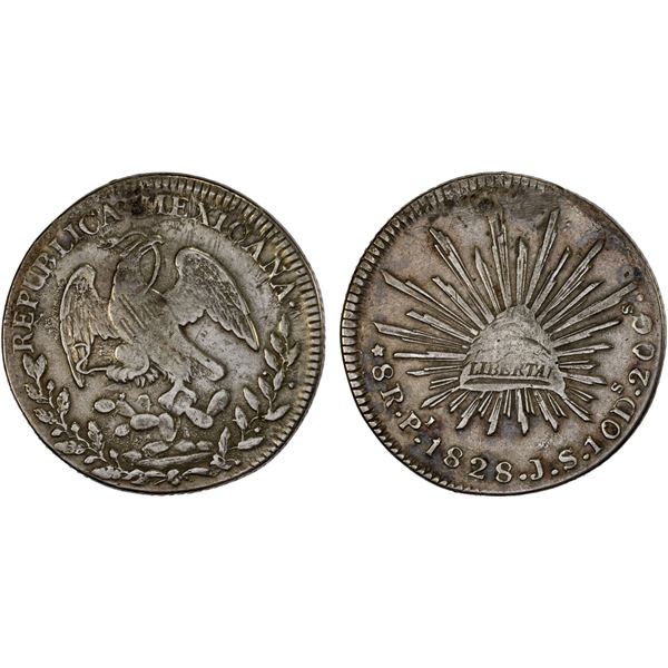 MEXICO: Republic, AR 8 reales (26.78g), San Luis Potosi, 1828-Pi, F-VF