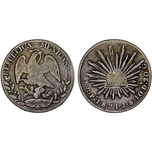 MEXICO: Republic, AR 8 reales (26.44g), San Luis Potosi, 1831-Pi, Fine