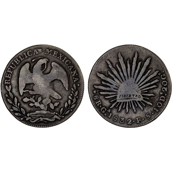 MEXICO: Republic, AR 8 reales (26.47g), Guadalajara, 1832/1-Ga, XF